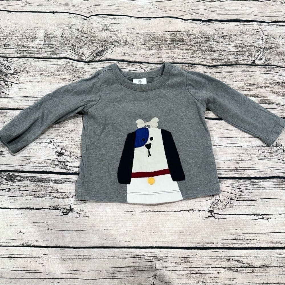 Hanna Andersson Gray Long Sleeve Shirt w/ Appliqué Dog Design Size 18-24 Months